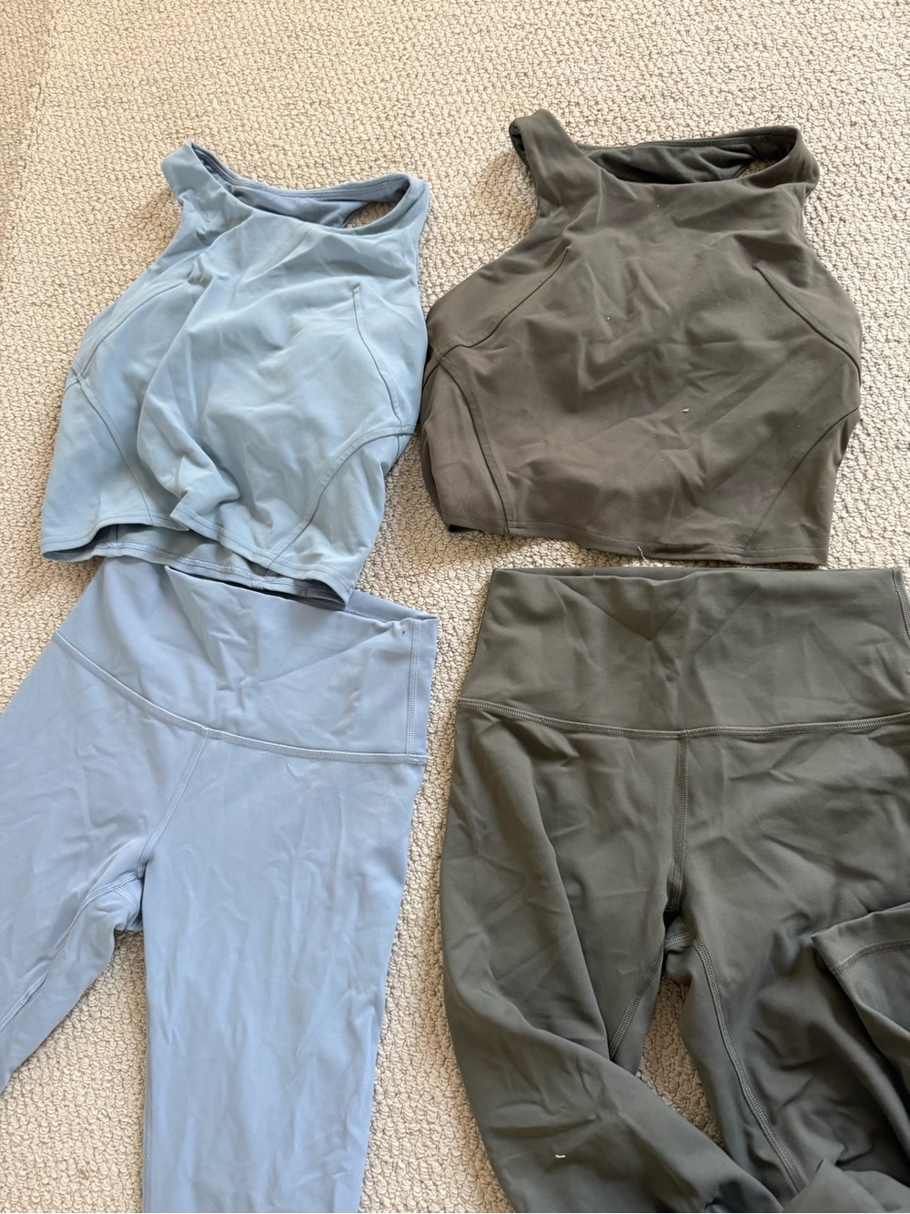 lululemon athletica Light Blue & Olive Green Legging and Crop Top Sets